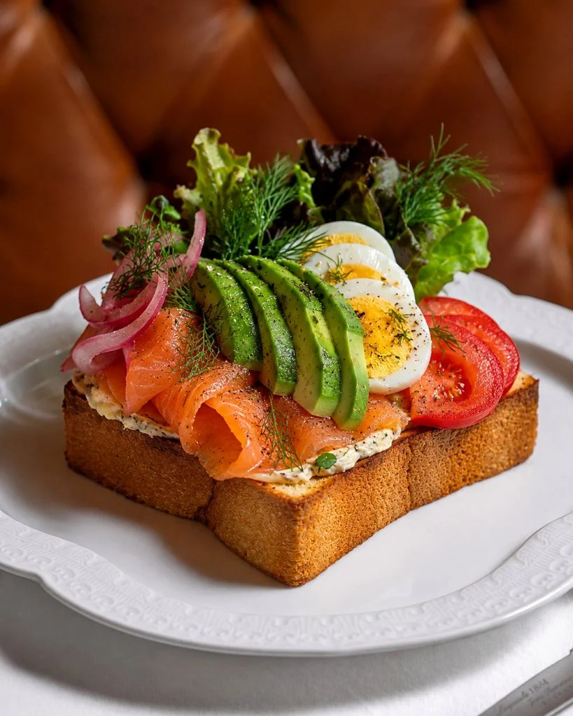 Brioche Toastée au Saumon Fumé, a Smoked Salmon Brioche Toast with avocado, egg and dill, at Gooseberry French Restaurant, Bingin, Uluwatu